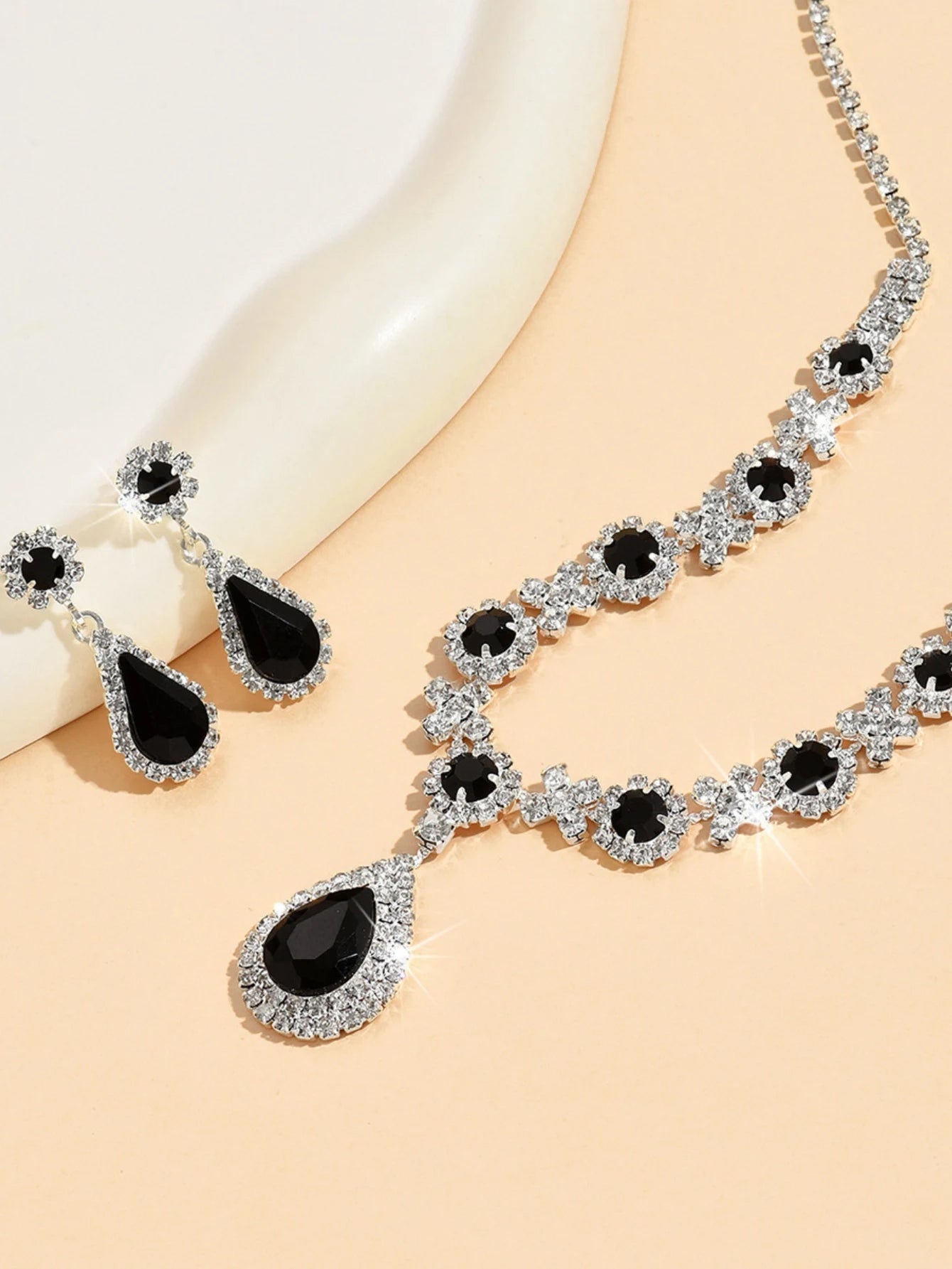 Crystal Droplet Necklace and Earrings Set 3pcs Women's Bridal Wedding Evening Dress Jewelry Accessories