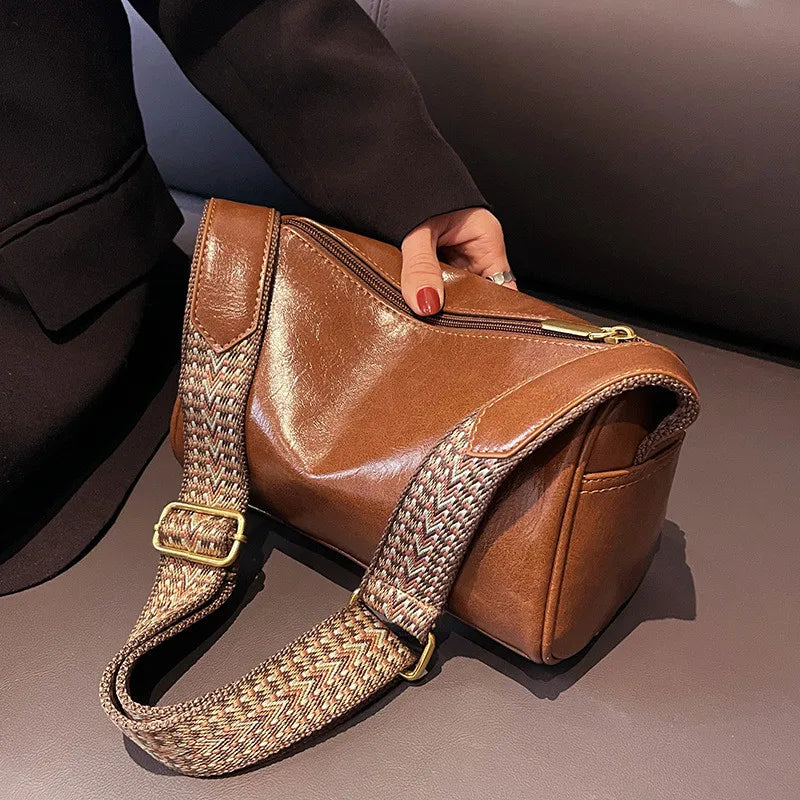 Fashion Vintage Travel Leather Pillow Style Purses Handbags for Women Small Crossbody Female Boston Casual Shoulder Bag