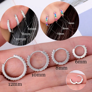 2pcs Huggie Stainless Steel Minimalist Hoop Earrings Crystal Zirconia Small Thin Cartilage Earrings Helix Tragus Piercing Jewelry