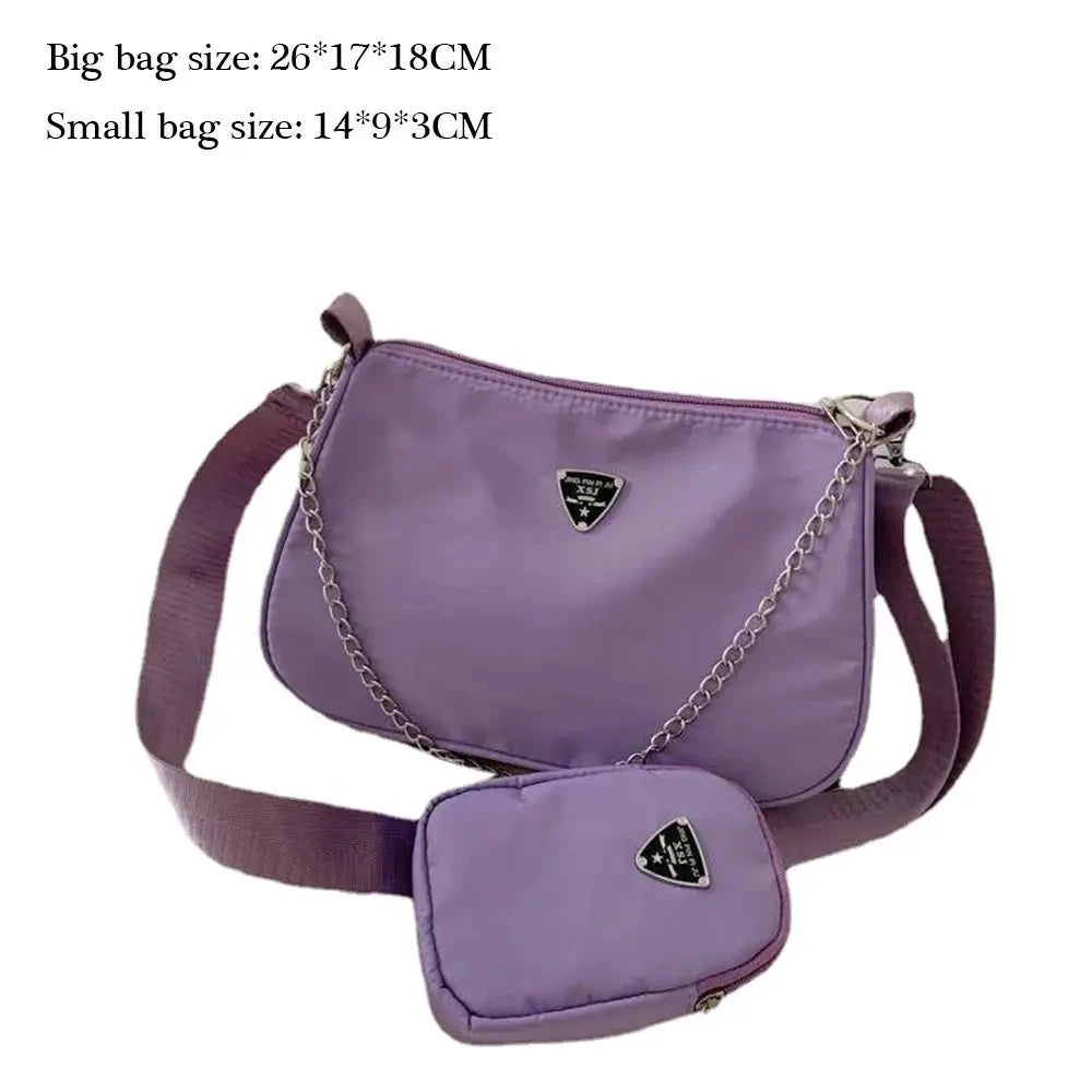 Fashion Casual Women's Crossbody Handbags Purse Set Shoulder 2 in1 Chain and Strap Sling Bags