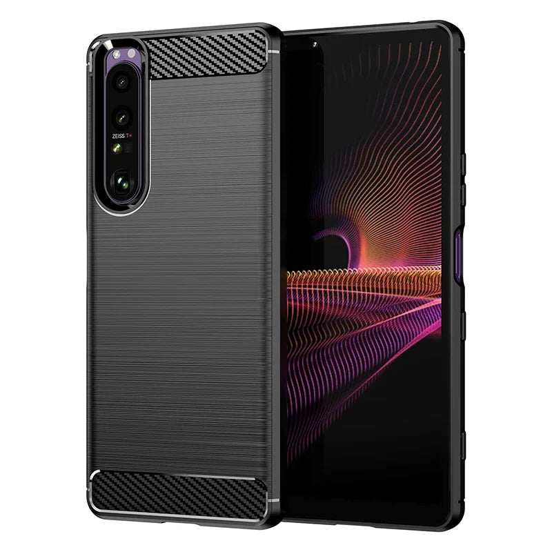 Shockproof Carbon Fiber Silicone Case for Sony Xperia 10 5 1 II III IV V VI Brushed Texture Protective Back Cover Case