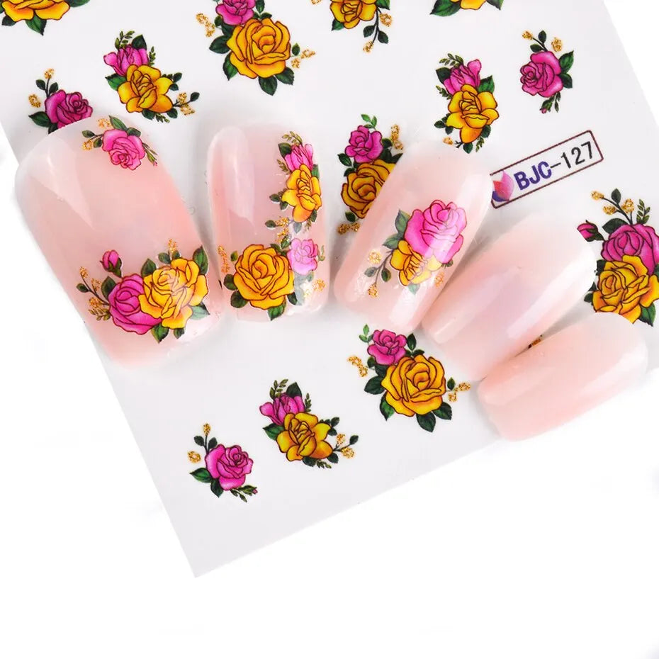 Flowers Collection Lace Water Nail Stickers Set for Manicure Pedicure Glitter Charms Floral Nail Art Transfer Decals Slider Decorations 55 Cards