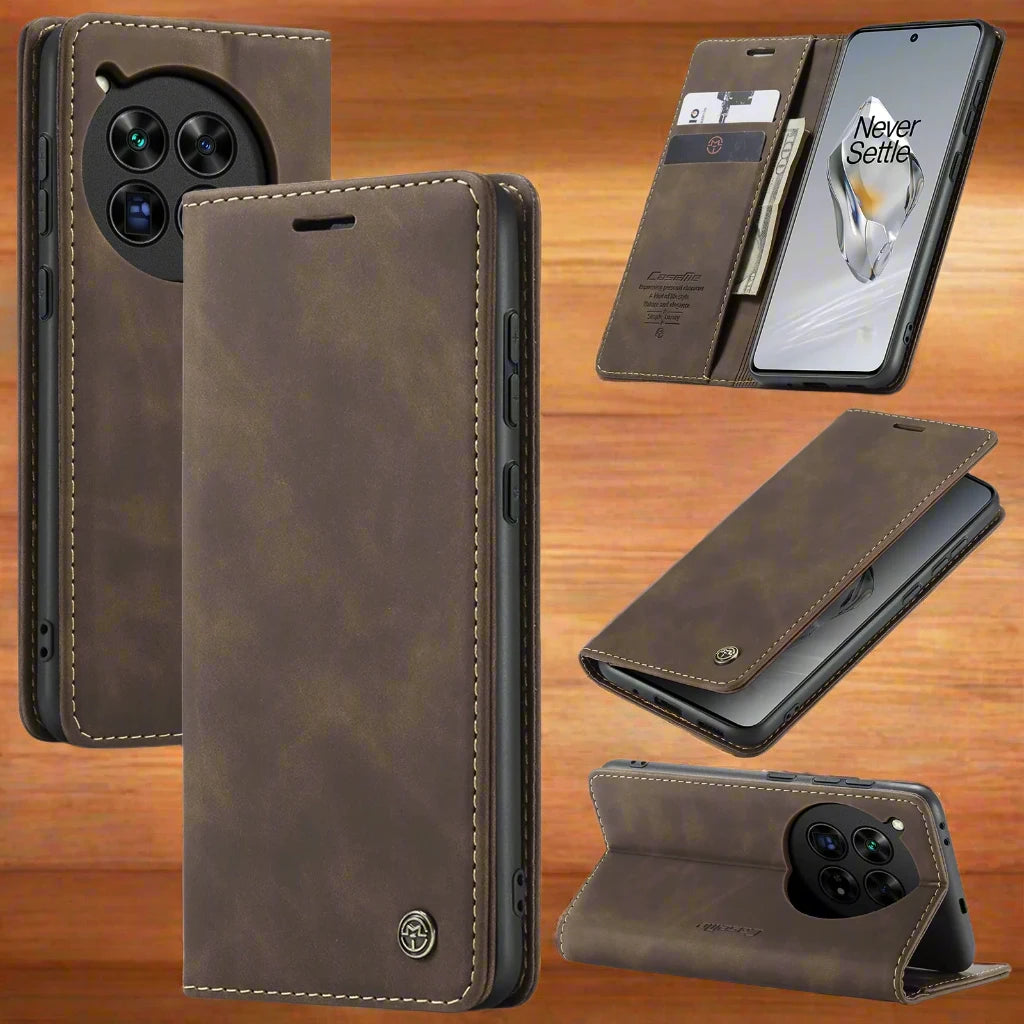 Deluxe Leather Wallet Phone Case for OnePlus 12 11 Multiple Card Slots Stand Function Protective Cover