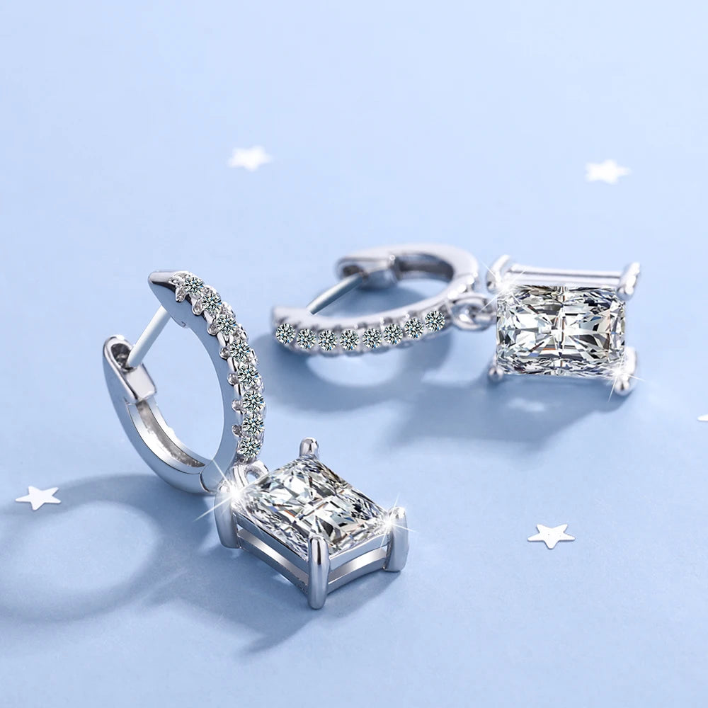 Luxury Moissanite Crystal Hoop 925 Sterling Silver Earrings for Women Girls Dangle Huggies Drop Earrings