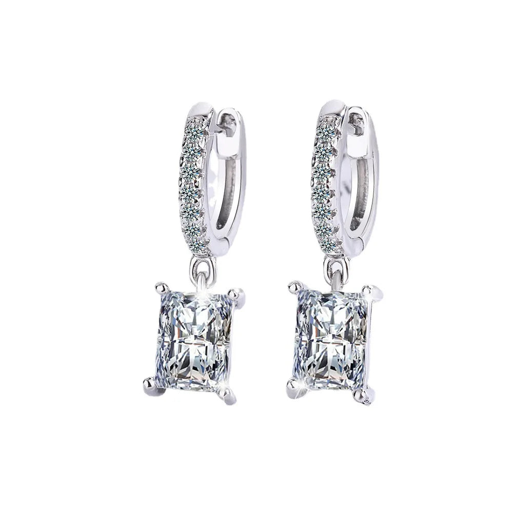 Luxury Moissanite Crystal Hoop 925 Sterling Silver Earrings for Women Girls Dangle Huggies Drop Earrings