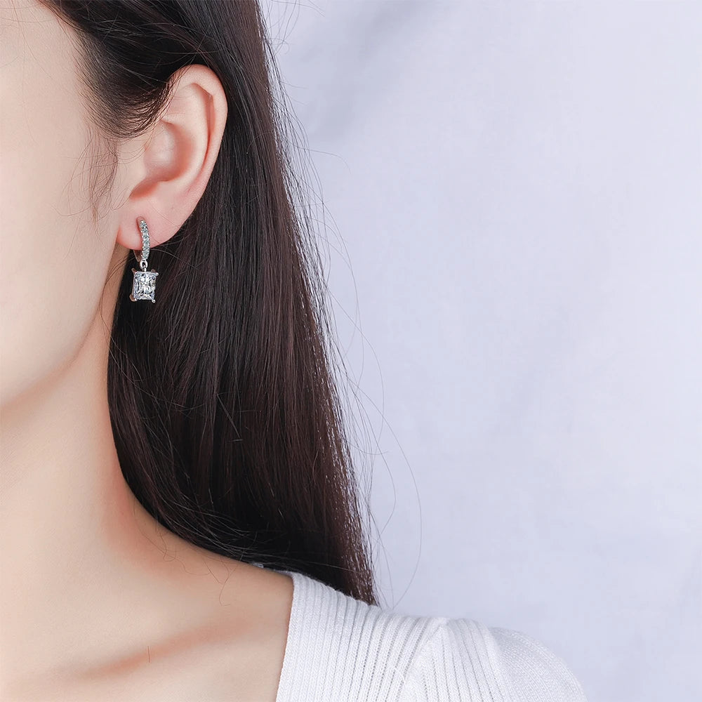 Luxury Moissanite Crystal Hoop 925 Sterling Silver Earrings for Women Girls Dangle Huggies Drop Earrings