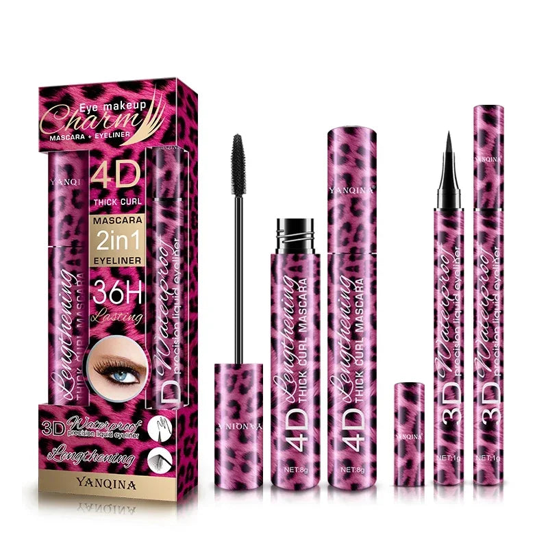 Beauty Set Liquid Eyeliner Pencil + 4D Waterproof Mascara Cosmetics Kit Eye Liner Thick Curling Mascara Eyebrow Pencil Eyes Makeup