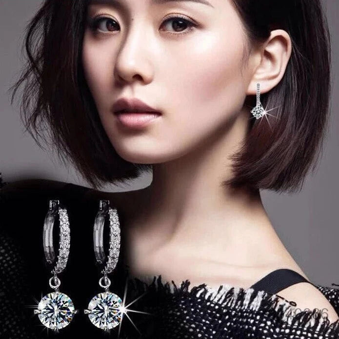 Luxury Moissanite Crystal Hoop 925 Sterling Silver Earrings for Women Girls Dangle Huggies Drop Earrings