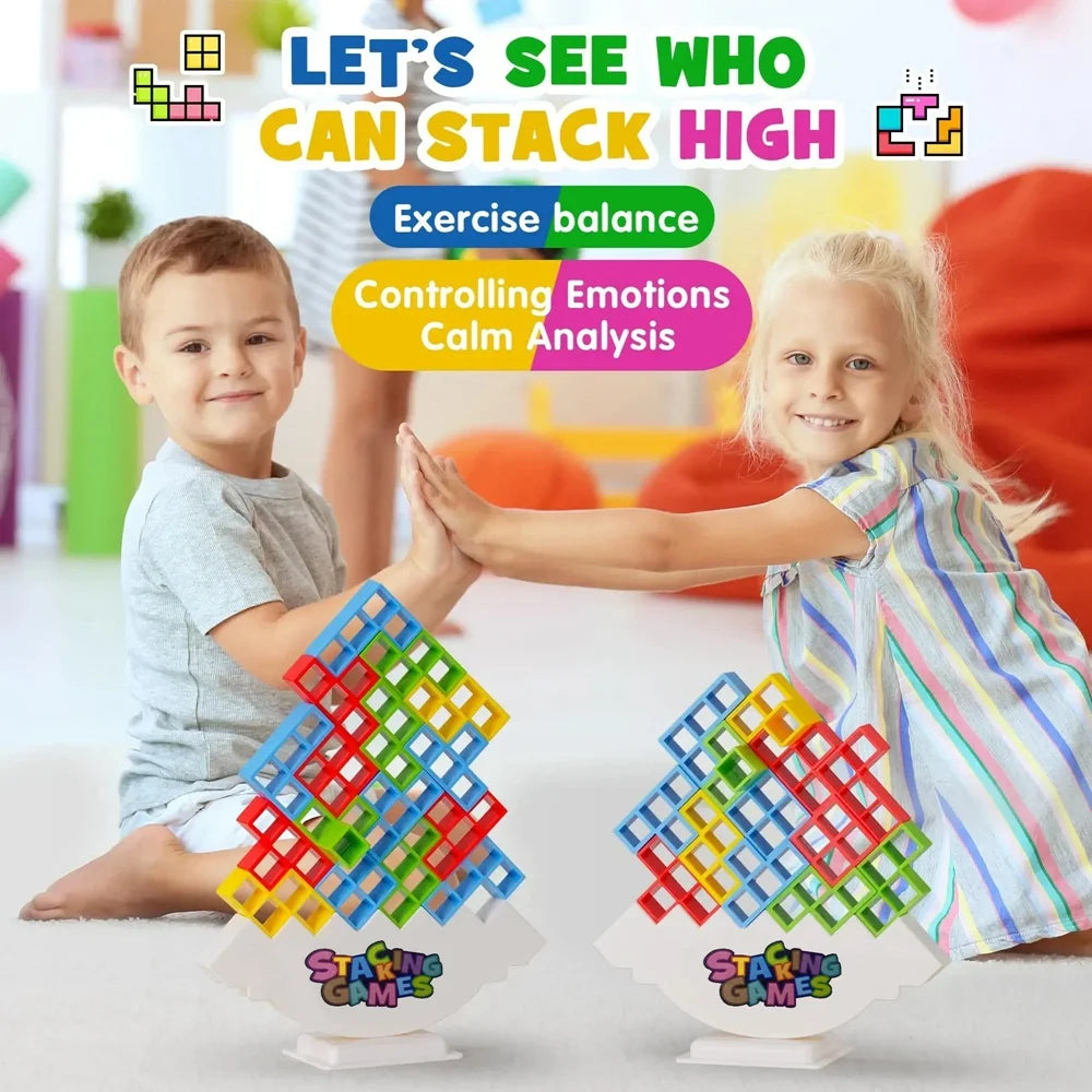 3D Fun Building Blocks Brick Toy Balance Stack Game Tetra Tower Swing High Building Blocks Stacking like Tetris Jenga Kids Adults Desktop Toy