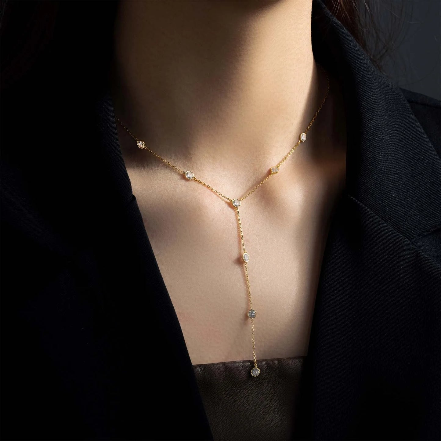 Exquisite Crystal 925 Sterling Silver Y Chain Tassel Pendant Necklace for Women Lovely Choker Charm Luxury Jewelry Accessories