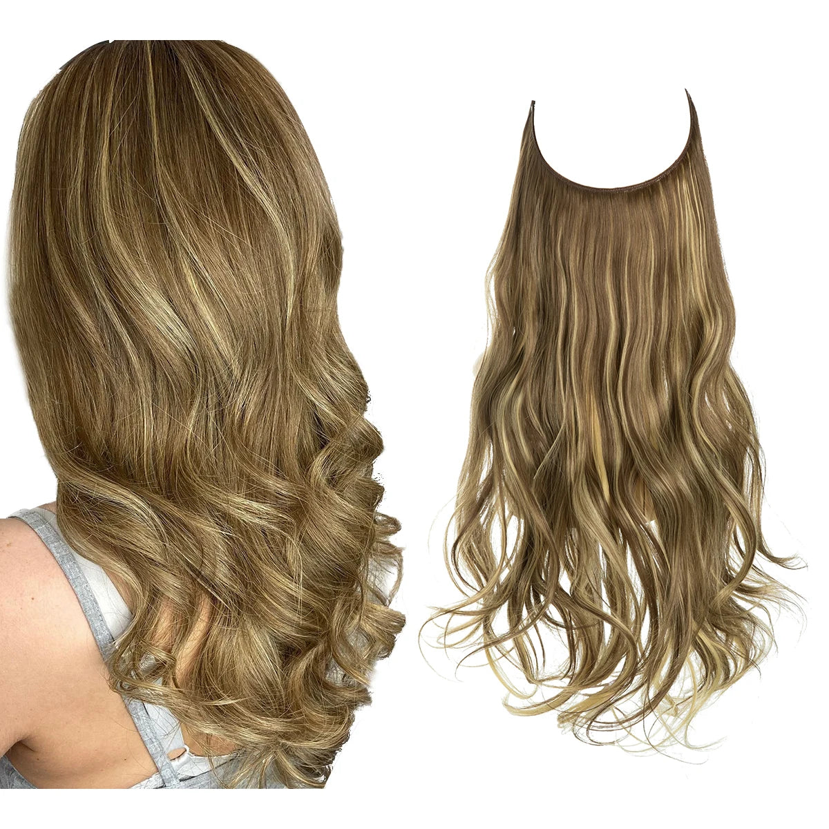 Synthetic No Clip Wave Hair Extensions Ombre Natural Black Blonde Pink One Piece False Hair Piece