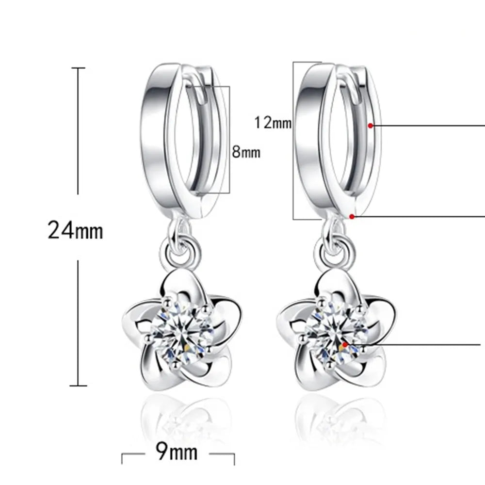 Modern Elegance Crystal Flower 925 Sterling Silver Earrings for Women Fine Jewelry Accessories