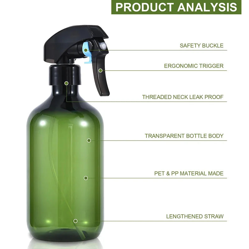 Plastic Refillable Liquid Sprayer Bottles for Hair, Make up, Cleaning Solutions, Plants and Gardening 500ml / 16.9oz Spray Bottle Sub-bottling
