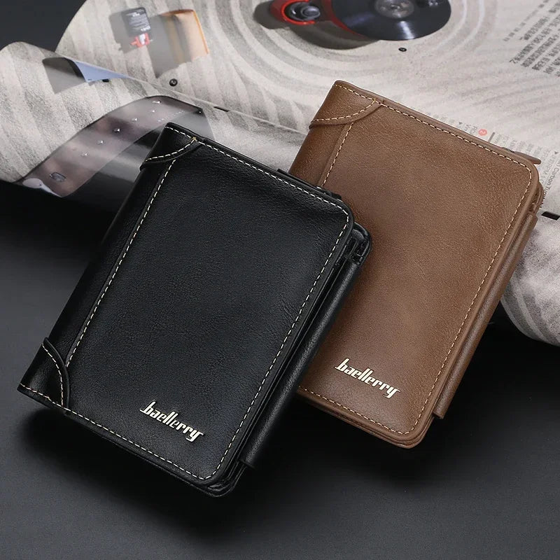 Luxury Leather Stitched Wallets for Men Women High Quality Zipper Large Capacity Coin Card Holder Male Vintage Style