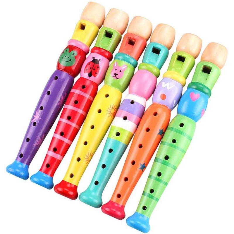 Wooden Cartoon Flute Clarinet 6-Hole Piccolo Baby Children Toys Musical Instrument Early Education Enlightenment 1Pc