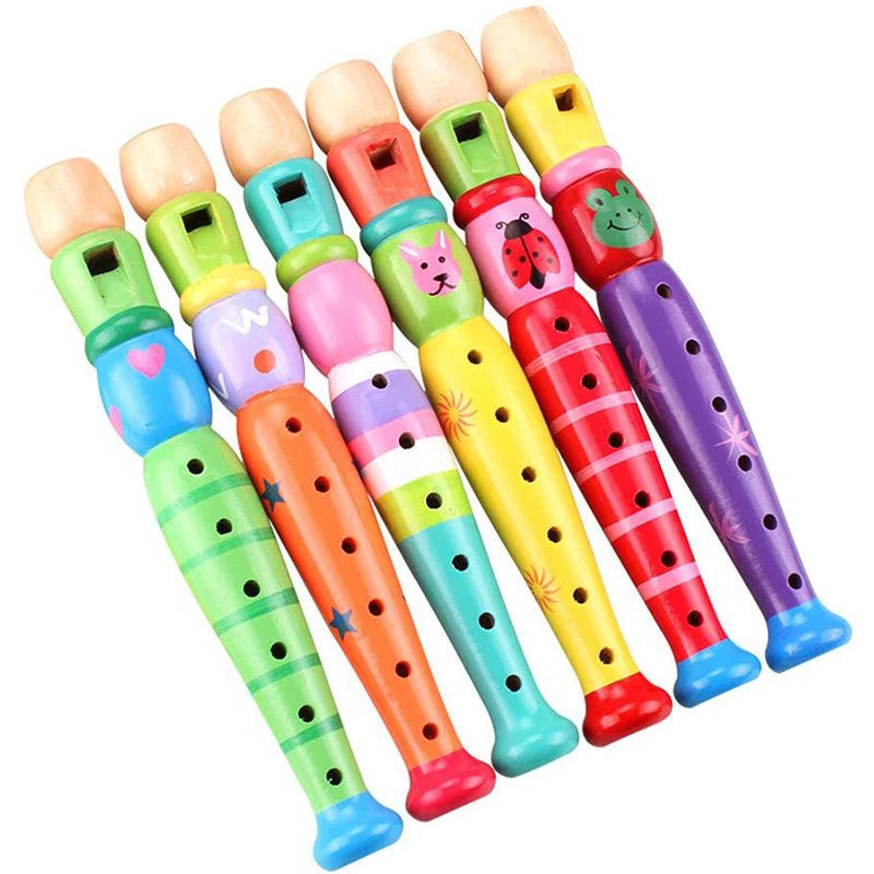 Wooden Cartoon Flute Clarinet 6-Hole Piccolo Baby Children Toys Musical Instrument Early Education Enlightenment 1Pc