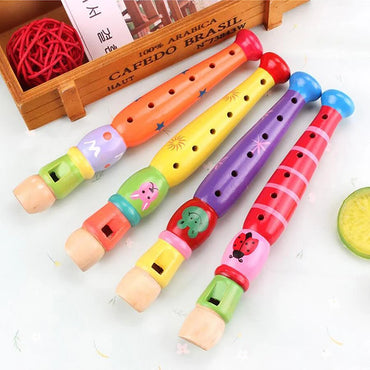 Wooden Cartoon Flute Clarinet 6-Hole Piccolo Baby Children Toys Musical Instrument Early Education Enlightenment 1Pc