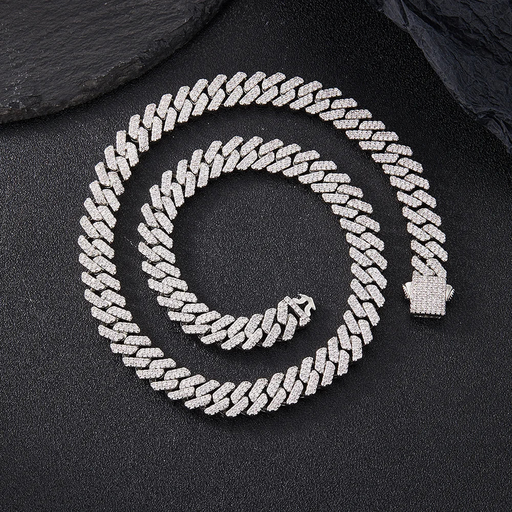 Exquisite Bling Paved Silver Gold Color Cuban Link Chain Necklaces for Men Miami Style 2 Row Rhinestone Crystals Necklace jewelry