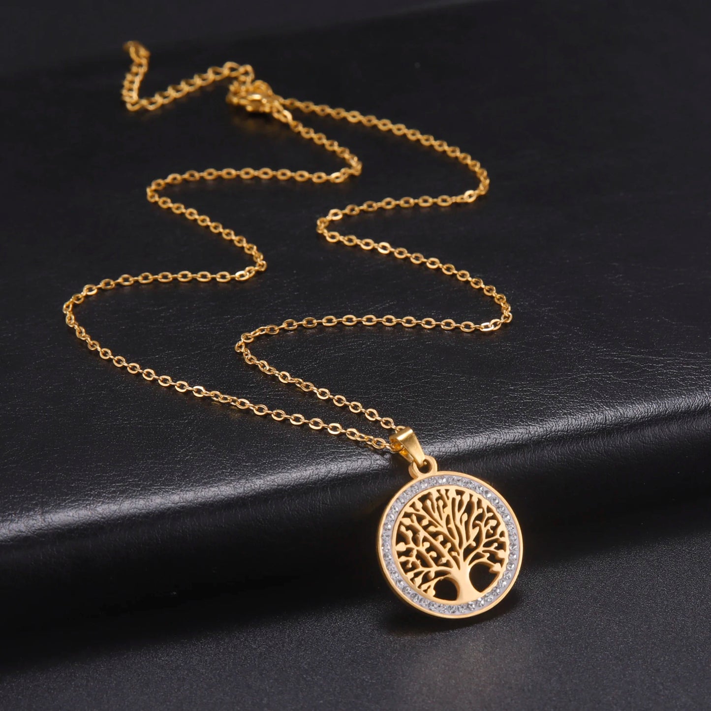 Tree of Life Pendant Stainless Steel Necklaces for Women Girls Gold Silver Color Zircon Luxury Chain