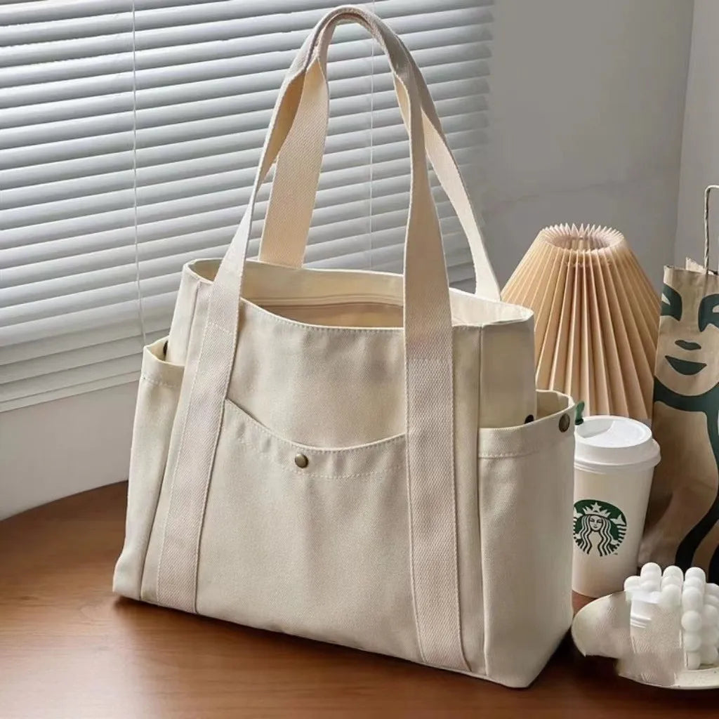 Elegant Large Capacity Cloth Canvas Tote Shoulder Handbag Versatile Commuter Student Bag