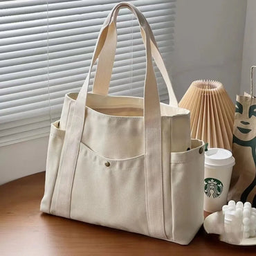 Elegant Large Capacity Cloth Canvas Tote Shoulder Handbag Versatile Commuter Student Bag