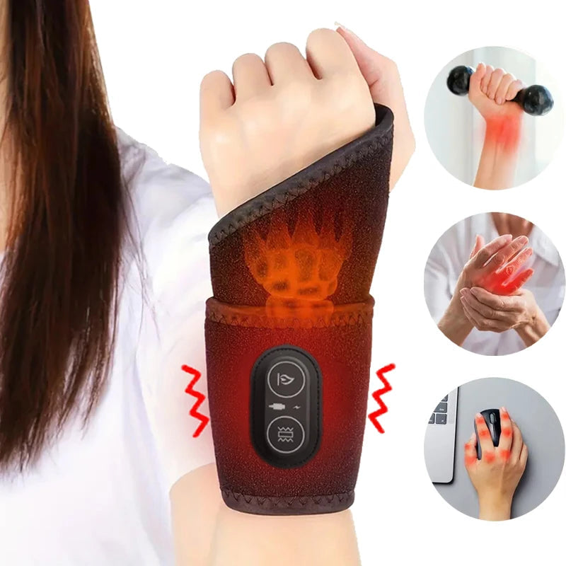 Rheumatism Tendonitis Relief Electric Heated Vibrating Wrist Support Brace Strap Multi Level Temperature Control Wrist Warmer Injury Relief