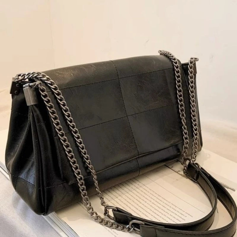 Elegant Leather Fashion Women's Square Niche Chain Crossbody Handbag Purse Ladies Shoulder Large Capacity Commuter Bag