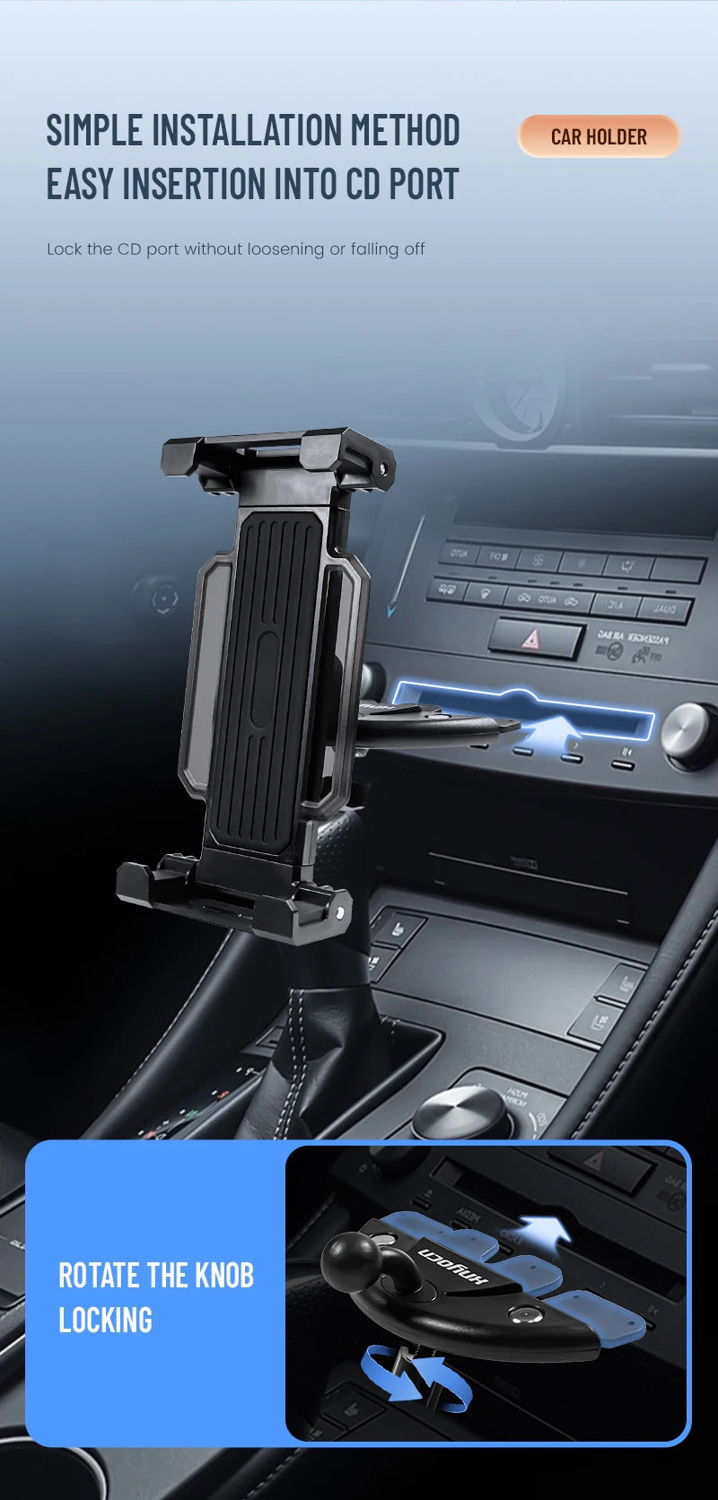 Convenient Universal 4-13 Inch Tablet Phone Car Stand Holder for Apple iPad Pro Mini iPhone Samsung and other Brands Car CD Slot Bracket