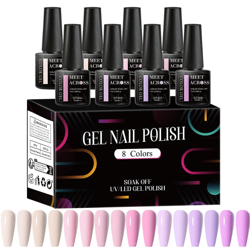 8pcs Gel Nail Polish Set Colorful Fluorescent All Season Colors Laser Glitter Nail Art Varnish for Manicures