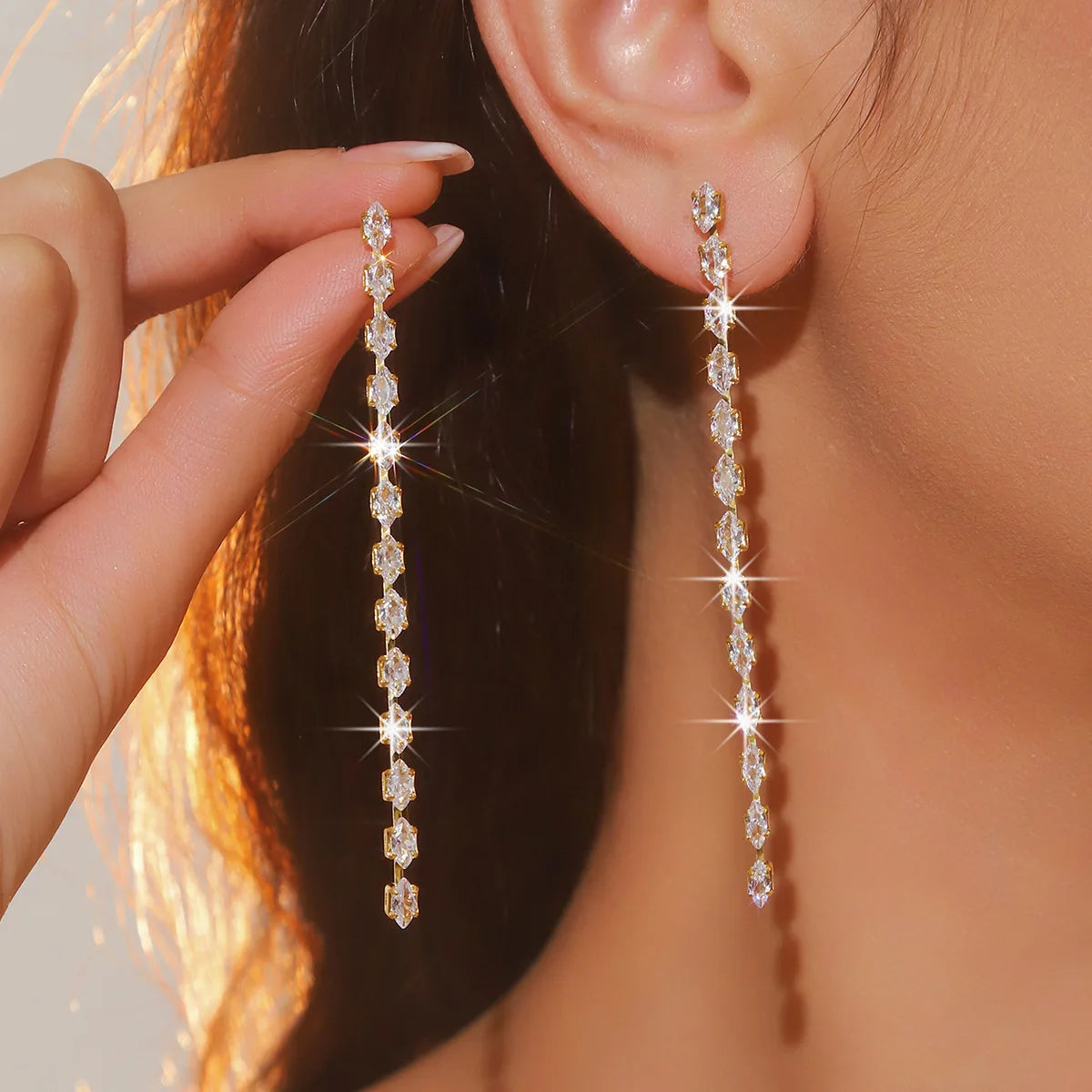 Long Tassel Dangle Crystal Earrings for Women Girls Gold Silver Color Elegant Zircon Jewelry