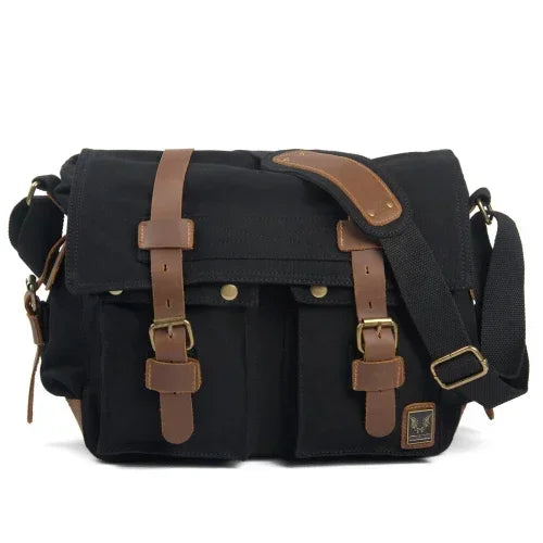 High Quality Canvas and Leather Shoulder Messenger Bag Big Satchel Crossbody Briefcase Travel Handbag