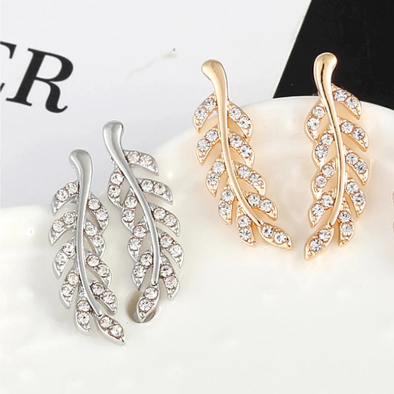 Exquisite Modern Crystal Leaf Earrings for Women Unique Design Jewelry Accessories