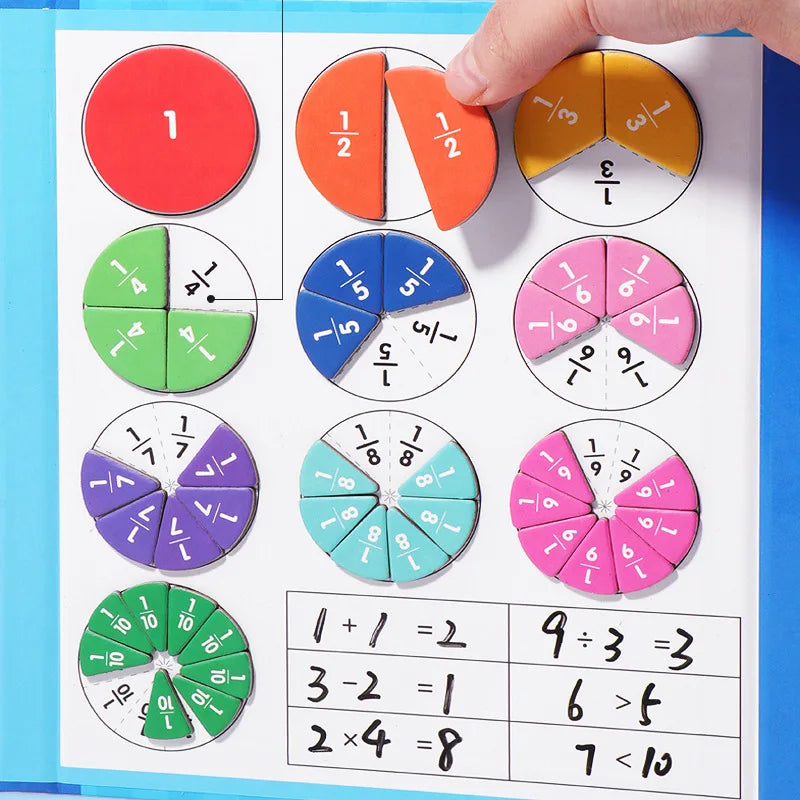 Magnetic Arithmetic Fraction Learning Math Book Toy Teaching Aids Wooden Puzzle Montessori Educational Toys for Children