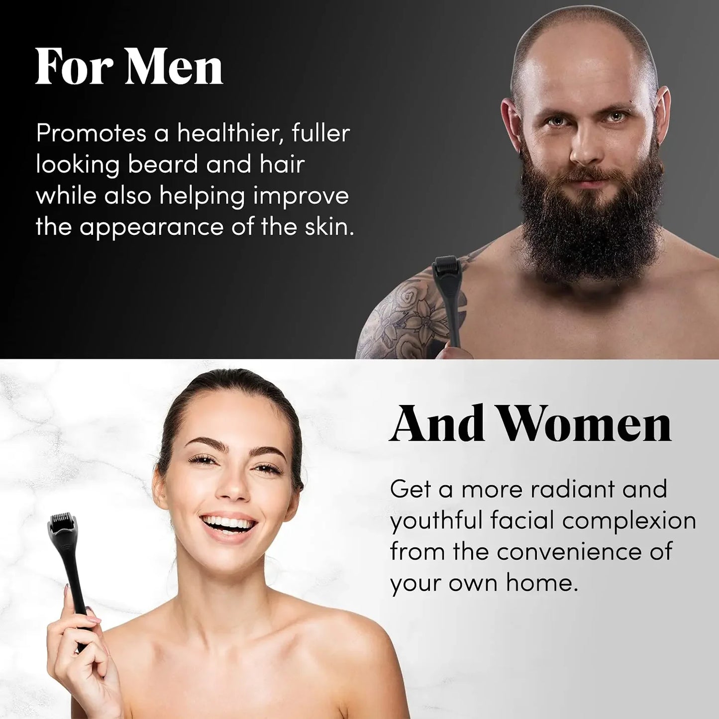 Facial Derma Roller for Body Hair Beard Growth Micro Face Roll Skin Tool 540 Needles, 0.2mm, 0.25mm, 0.3mm
