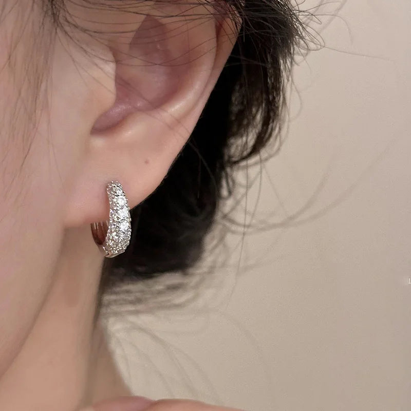 Luxury Round Huggie Crystal 925 Sterling Silver Hoop Earrings for Women Trendy Jewelry Accessories