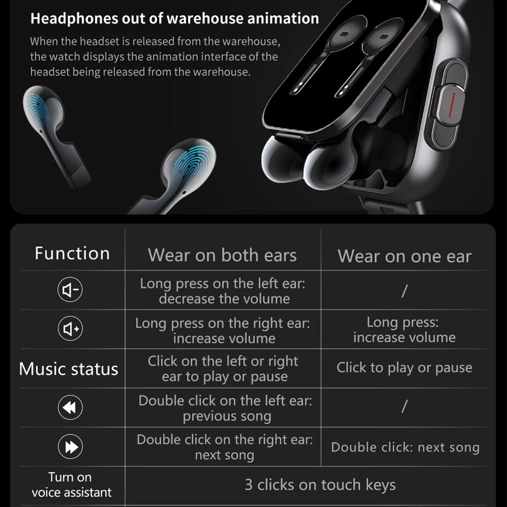 New Technology 2-in-1 Earphones and GPS Smartwatch Combo Bluetooth Call Heart Rate Blood Pressure Health Monitoring Play Music Smart Wrist Watch and Earbuds