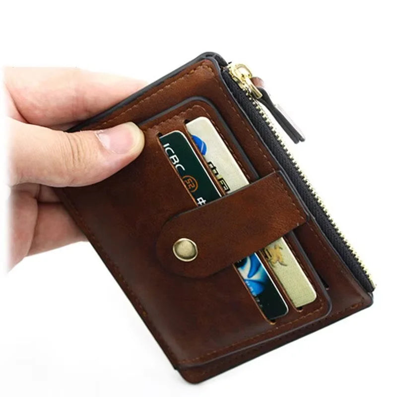 Fashion Slim Business Leather Wallet for Men Credit ID Card Holder with Coin Pocket Compact Minimalist Style