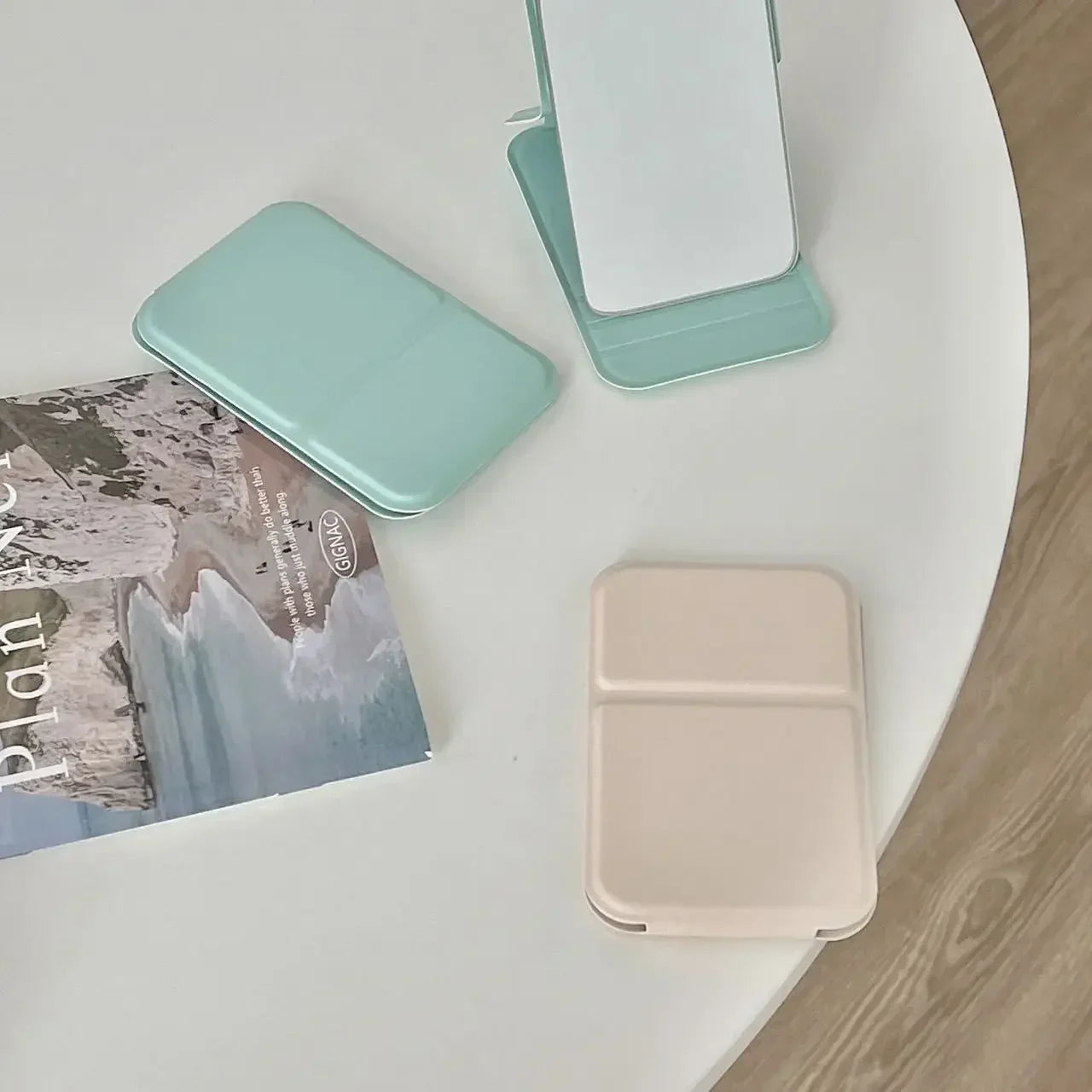 Portable Leather Foldable Makeup Mirror Handheld Compact Cute Desktop Pocket Mirror