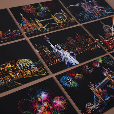 Children's DIY Night Scene Art Scratch Painting Postcards Toys City Building Landscape Kids Educational Toys Room Decor Gift 4Pcs