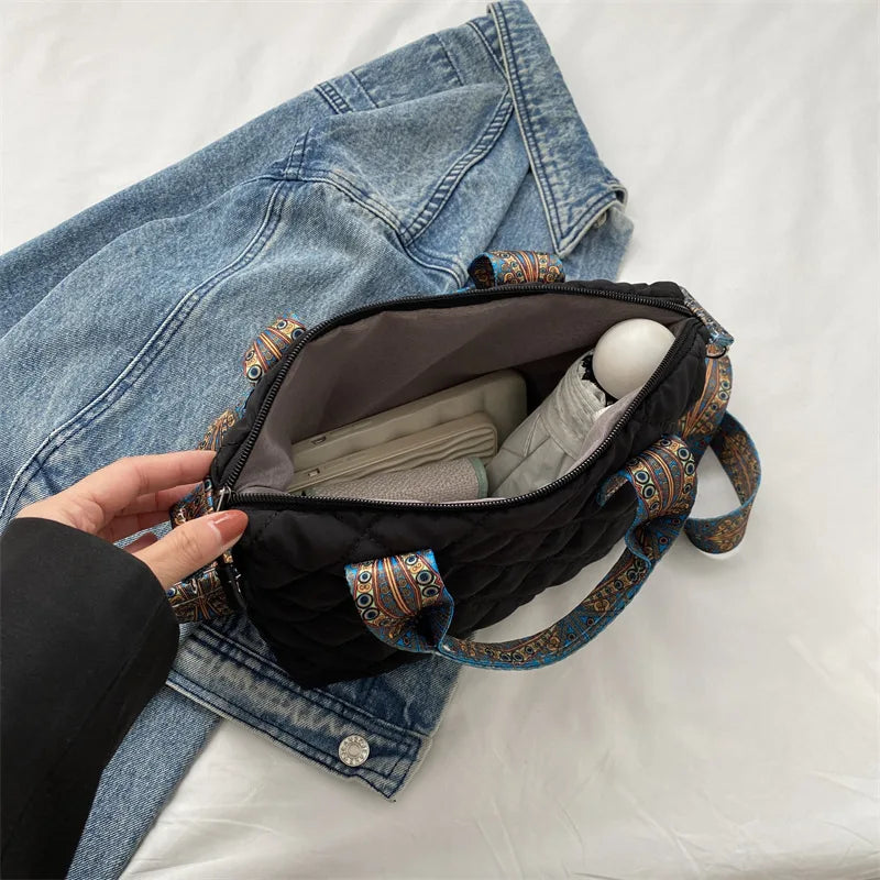 Fashion Nylon Women's Wide Strap Shoulder Saddle Purse Handbag Large Capacity Crossbody Tote Bag