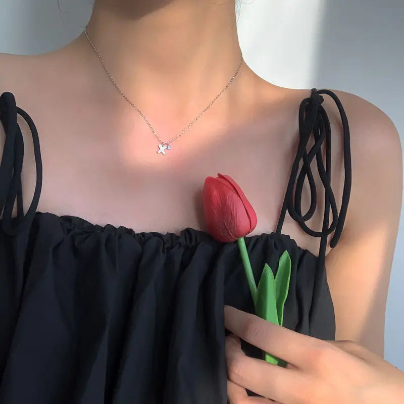 Elegant Crystal Initials Letter 925 Sterling Silver Chain Necklaces for Women Shiny Pendant Collar Jewelry Accessories