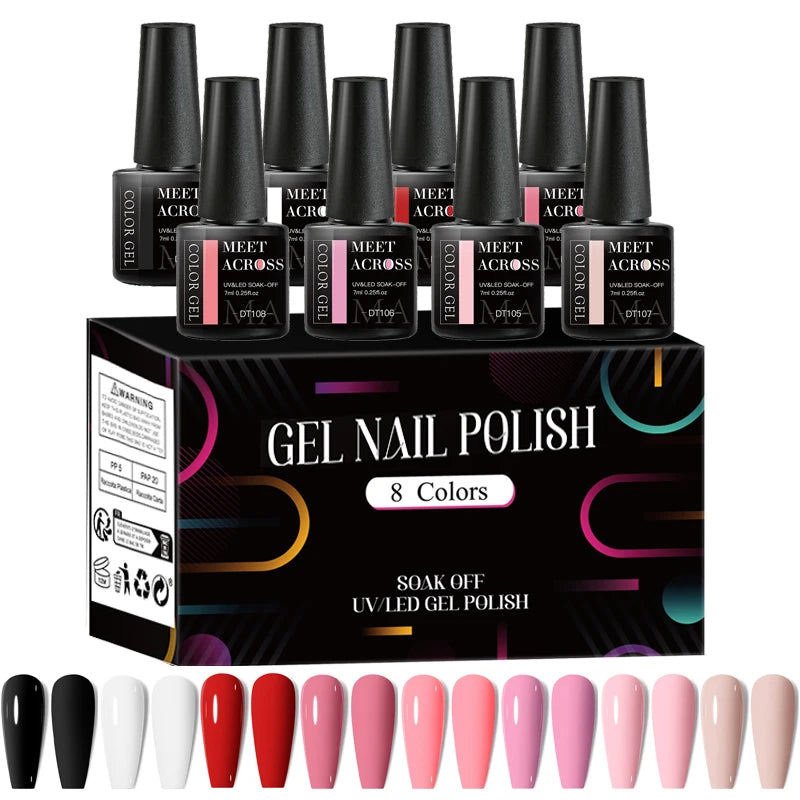 8pcs Gel Nail Polish Set Colorful Fluorescent All Season Colors Laser Glitter Nail Art Varnish for Manicures