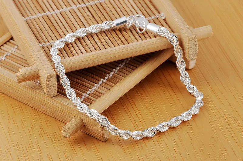 Fashion Twisted Rope 925 Sterling Silver Chain Bracelets for Men and Women Classic Jewelry Accessories