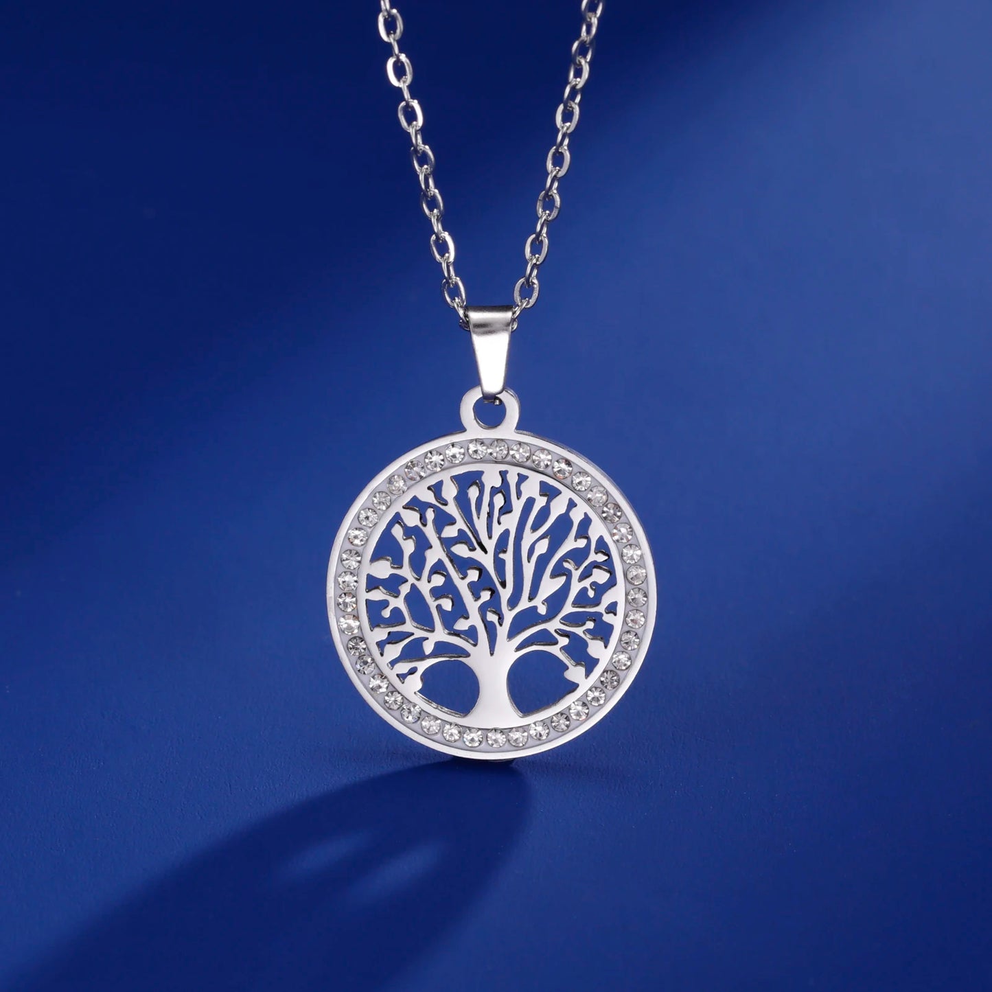 Tree of Life Pendant Stainless Steel Necklaces for Women Girls Gold Silver Color Zircon Luxury Chain