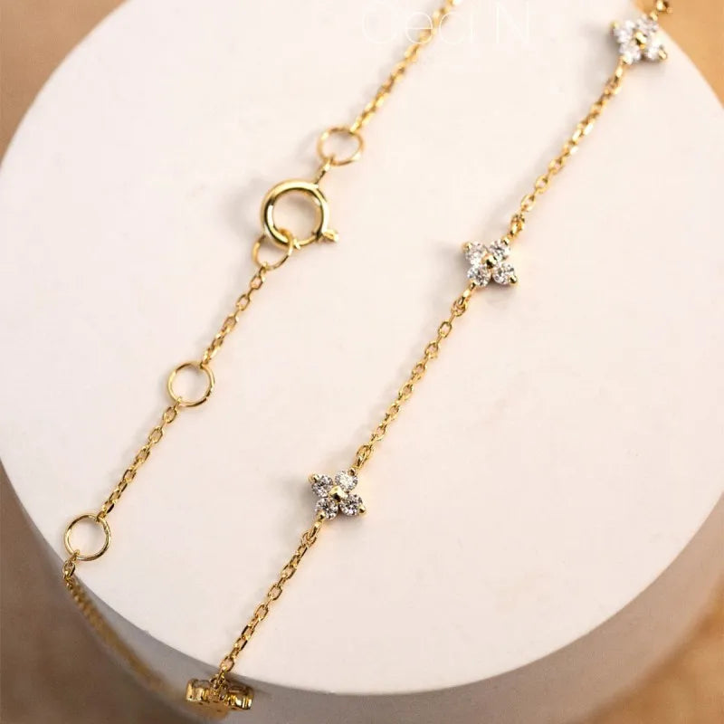 Dainty Crystal Flower 925 Sterling Silver 18k Gold Plated Bracelets for Women Minimalist Style Exquisite Jewelry Accessories