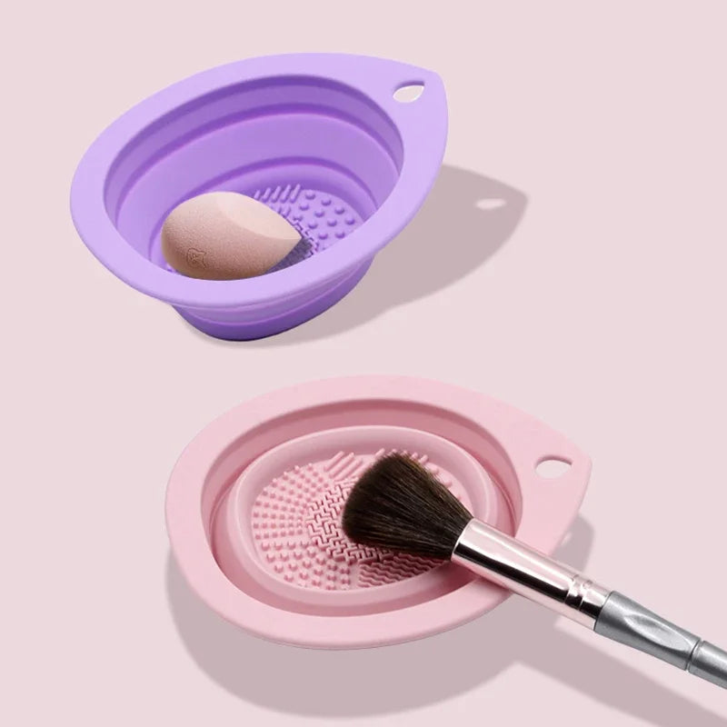 Convenient Silicone Makeup Brush Cleaning Bowl Foldable Cosmetic Powder Puff Beauty Sponge Washing Mat Brushes Scrubber Pad