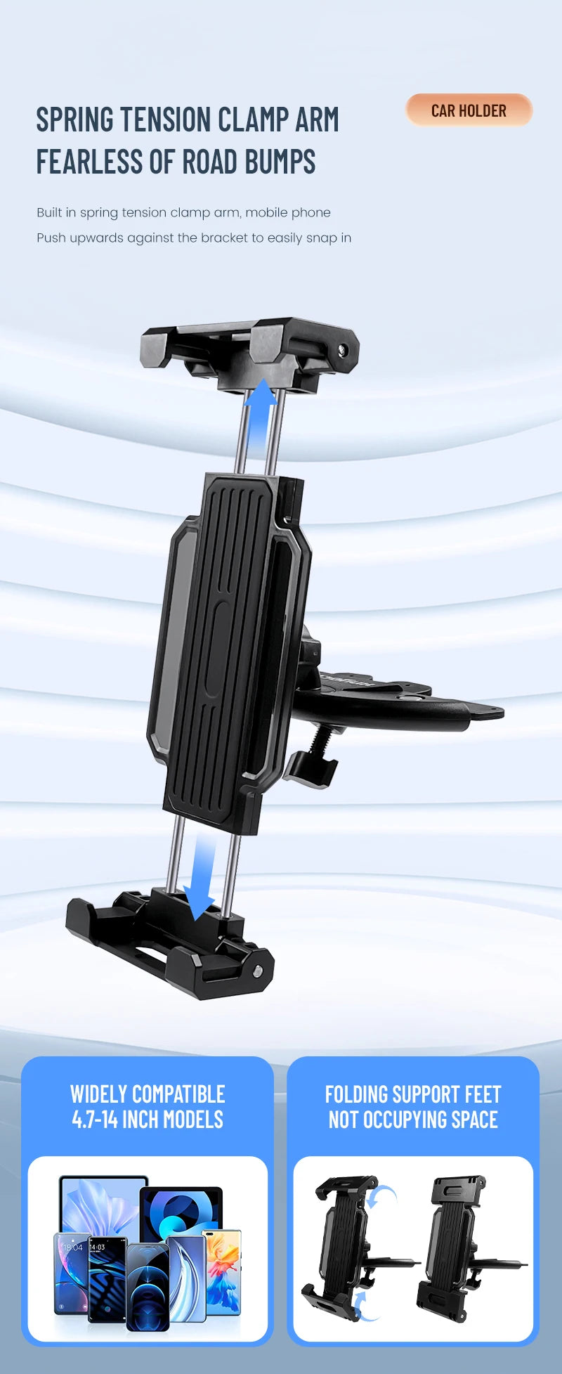 Convenient Universal 4-13 Inch Tablet Phone Car Stand Holder for Apple iPad Pro Mini iPhone Samsung and other Brands Car CD Slot Bracket