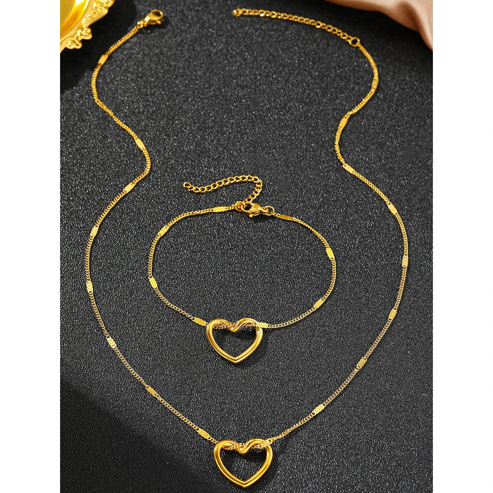 Twisted Heart Jewelry Set Stainless Steel Novelty Luxury High-End Silver Gold Color Necklace Bracelet