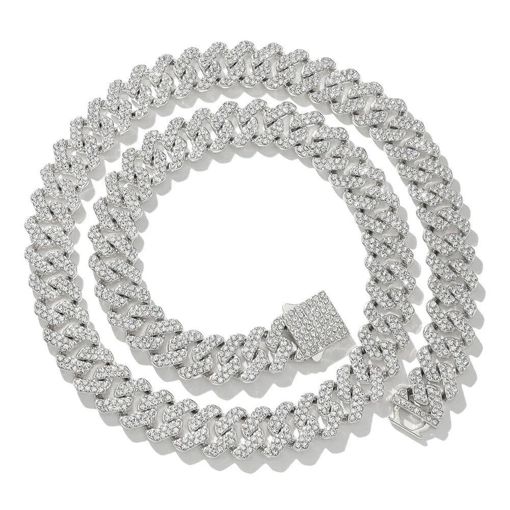 Exquisite Bling Paved Silver Gold Color Cuban Link Chain Necklaces for Men Miami Style 2 Row Rhinestone Crystals Necklace jewelry