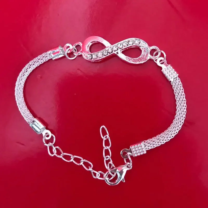 Infinity Symbol Silver Plated Crystal Bracelets Unisex Fashion Elegant Jewelry Gift